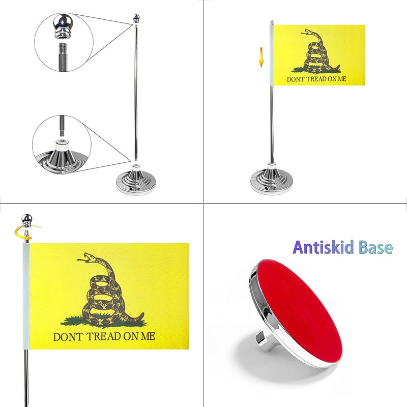 WXTWK 2 Pack American USA Don't Tread On Me Desk Flag Small Mini US Tea Party Snake Table Flags With Stand Base,United States Patriots Parades Festival Events Celebration Decorations - Image 3
